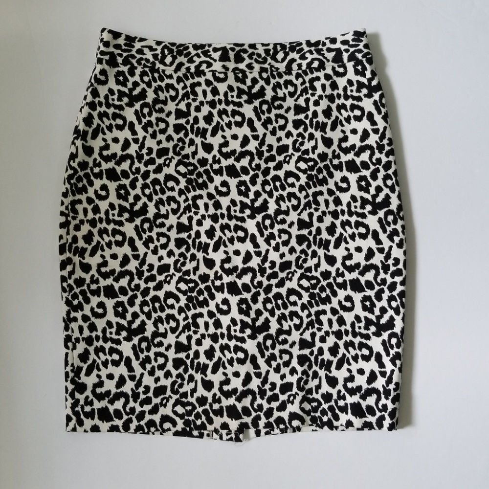 ANN TAYLOR Animal Print Pencil Skirt - Blk/Crm 2P